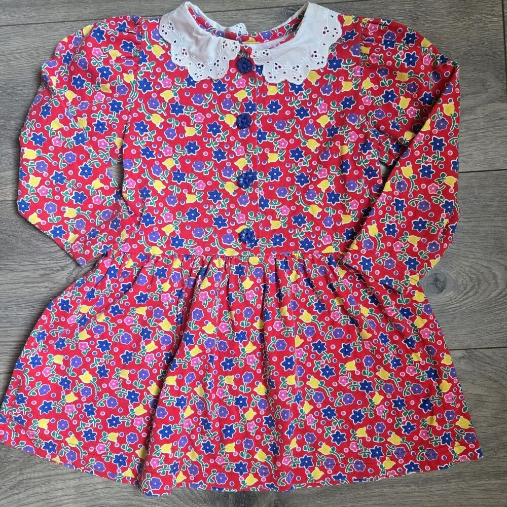 Vintage Health-tex Girls 4T Floral Dress 90s Cottagecore Lace ACTWU Union USA